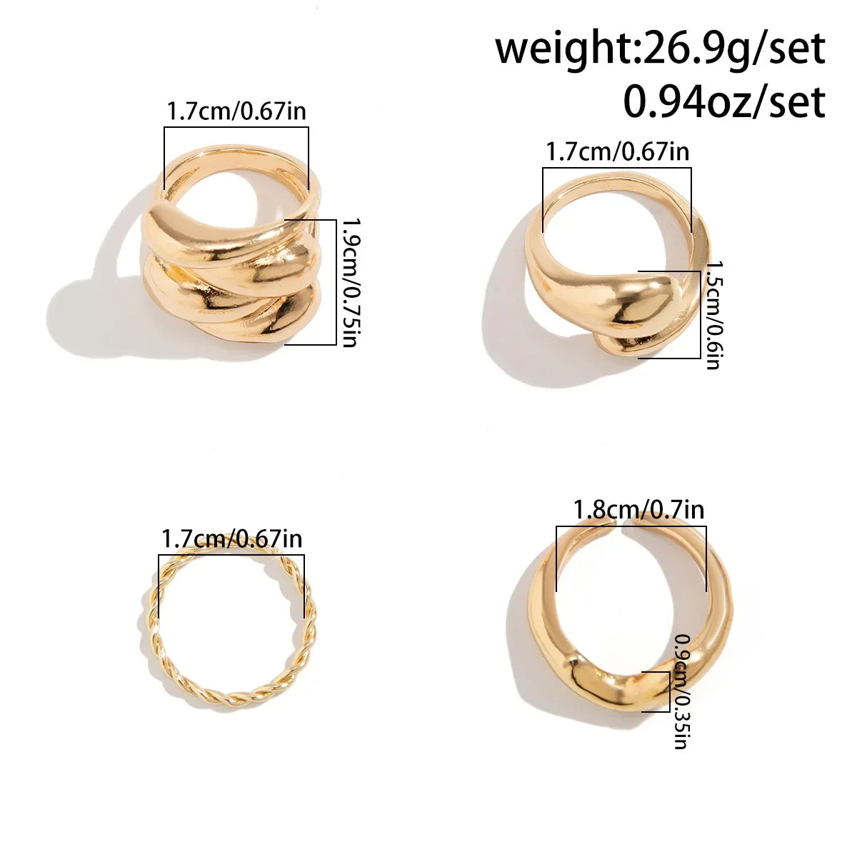 5Pcs Adjustable Zinc Alloy Punk Geometric Dome Finger Ring Set for Women