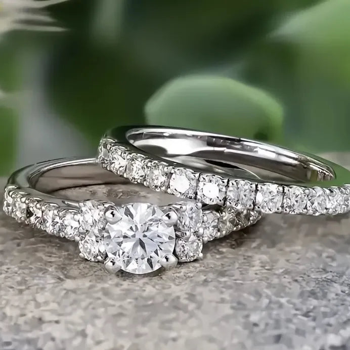 Women’s Bridal Ring Set Cubic Zirconia Brass Silver Gold Color Jewelry