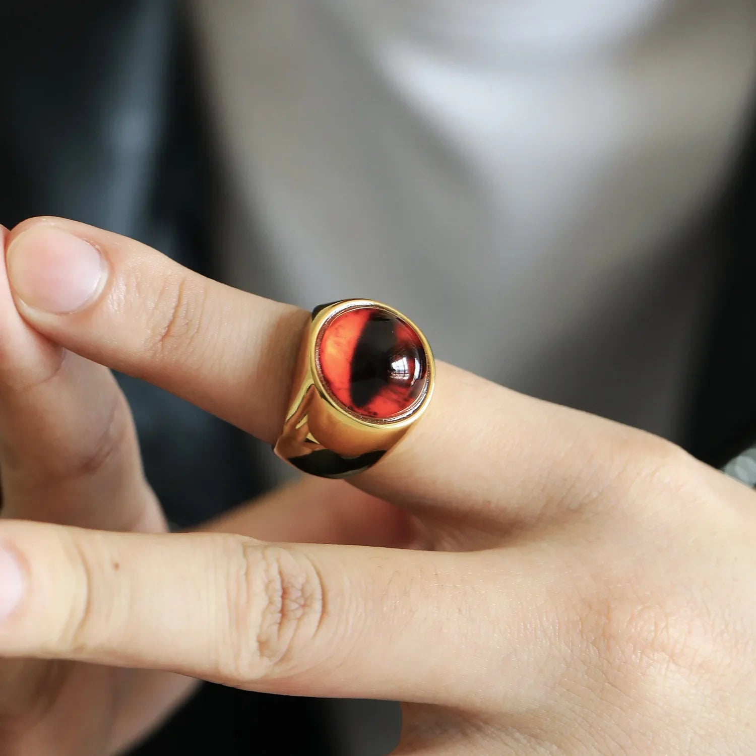 Punk Hiphop Multicolor Evil Eye Chunky Men’s Gold Plated Stainless Steel Ring