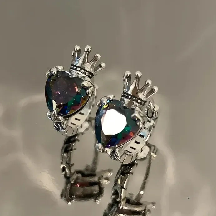 Geometric Crown Hoop Earrings with Colored Heart Cubic Zirconia for Women