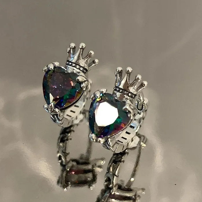 Fashion Crown Hoop Earrings with Colored Heart Cubic Zirconia Jewelry for Women