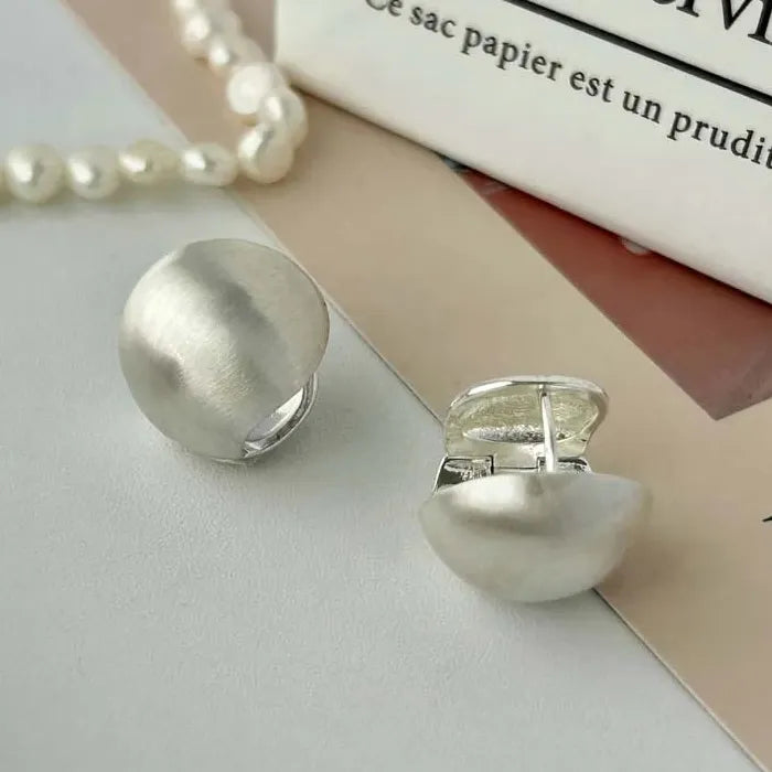2026 Brushed Frosted Metal Spherical Hoop Earrings Gold Ball Jewelry