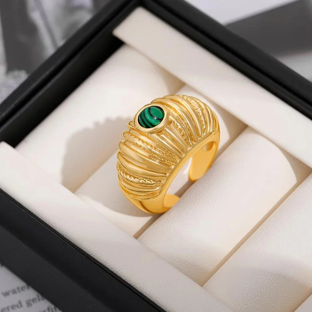 Chunky Geometric Dome Open Ring 18K Gold Plated Stainless Steel for Women