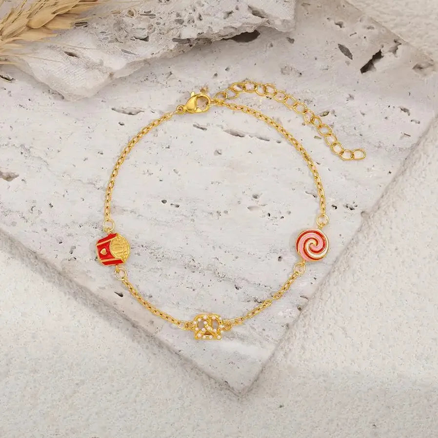 Delicate Candy Love Heart Charm Bracelet for Women 18K Gold Plated Pearl Bangle Jewelry