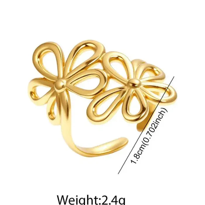 Vintage Stainless Steel Daisy Flower Ring Women Open Band Jewelry Gift