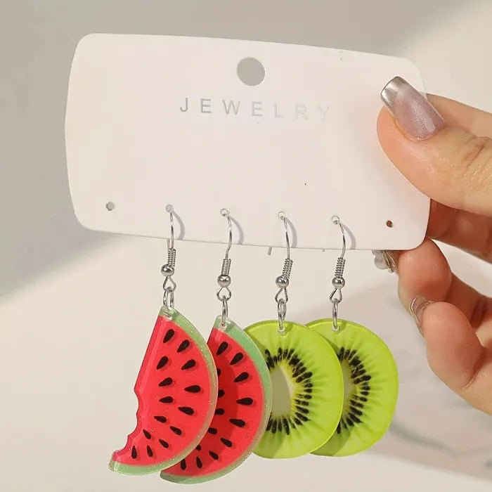 Watermelon Kiwi Acrylic Drop Earrings for Women Trendy Fruit Jewelry 2026