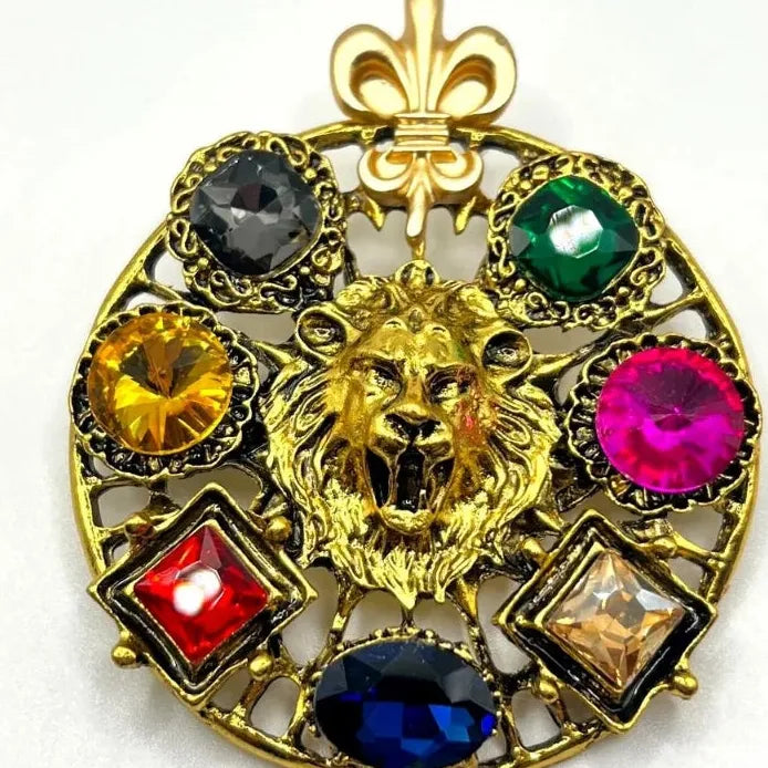 Colorful Rhinestone Lion Head Brooch Animal Jewelry for Men Women