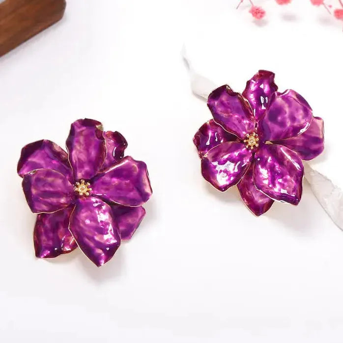 Vintage Plant Petal Drop Earrings for Women Colorful Fashion Jewelry
