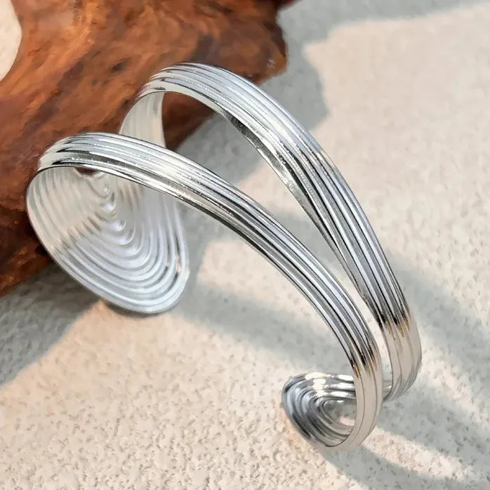 Stainless Steel Geometric Cuff Bracelet Open Bangle Minimalist Waterproof Jewelry