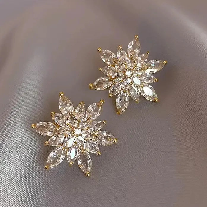 Luxury Crystal Flower Neo-Gothic Stud Earrings Stainless Steel Women Jewelry Gift