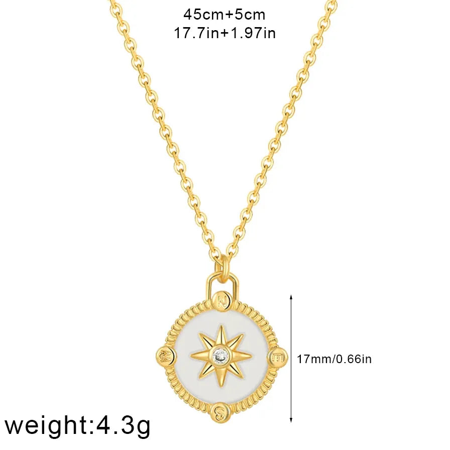 18k Gold Plated White Opal Geometric Pendant Necklace for Women Hypoallergenic Jewelry