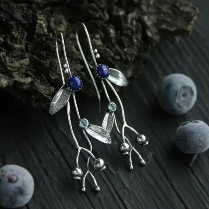 Silver Blueberry Plant Earrings Elven Style Botanical Copper Jewelry