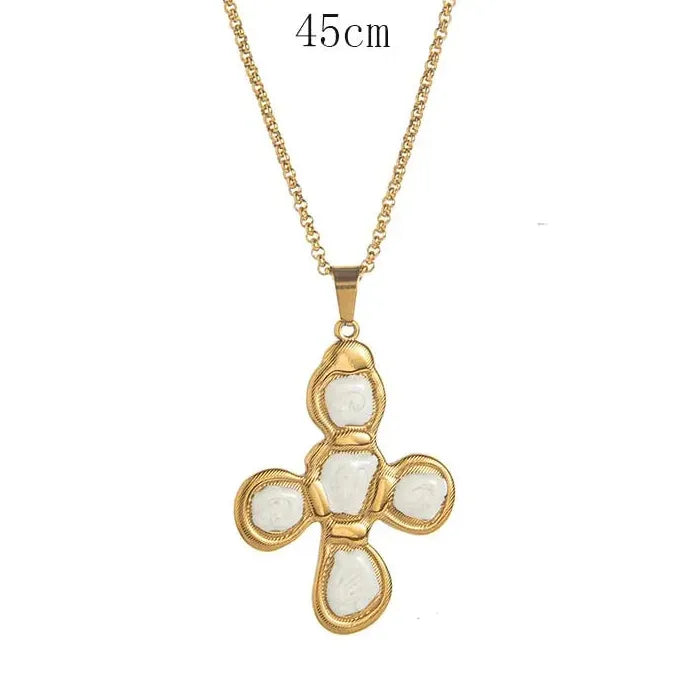 Stainless Steel Cross Pendant Necklace Men Women Colorful Stone Punk Hiphop Jewelry