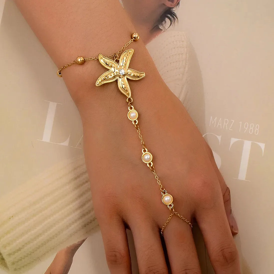 Bohemian Starfish Pearl Bracelet for Women Gold Ocean Style Jewelry Gift