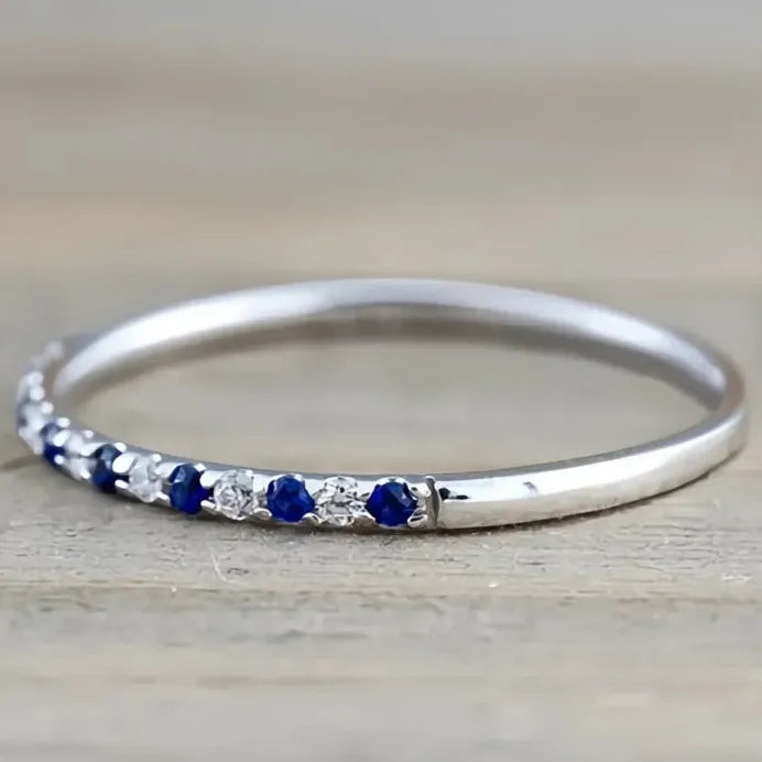 Vintage Blue Red CZ Thin Minimalist Women's Rings for Party & Daily Wear