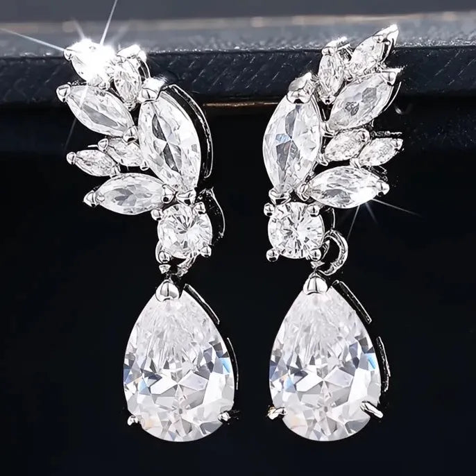 Fancy Yellow Pear Cubic Zirconia Drop Earrings for Women Wedding Party Jewelry Gift