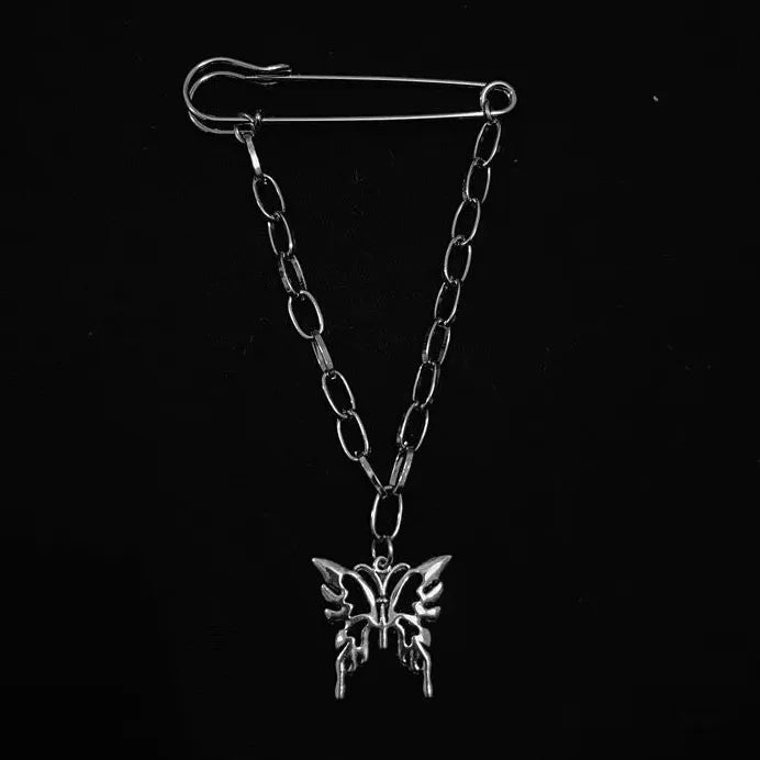 Vintage Butterfly Cross Chain Brooch Pin Zinc Alloy Metal Punk Jewelry Gift