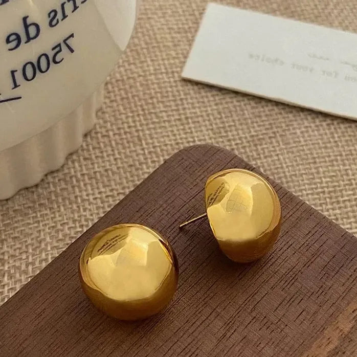European Style Punk Geometric Gold Metal Round Stud Earrings for Women