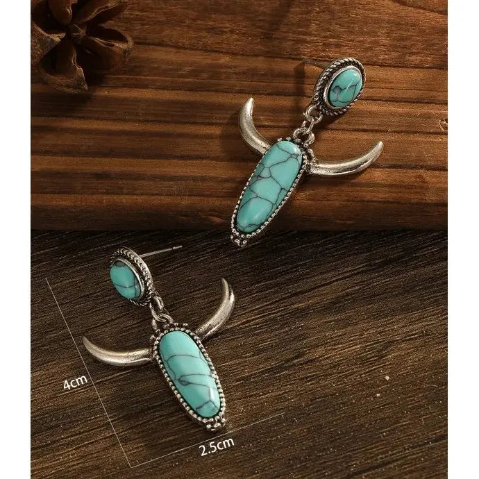 Vintage Turquoise Bohemian Drop Earrings Women Ethnic Zinc Alloy Jewelry Gift