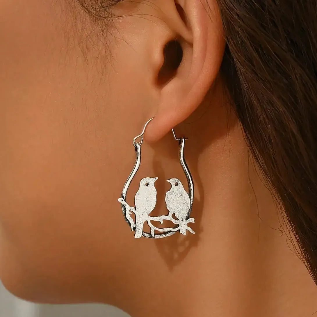 Silver Color Metal Geometry Bird Dangle Earrings for Women Jewelry Copper