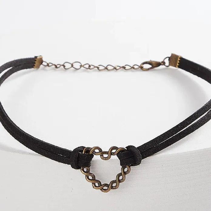 Black Velvet Heart Crystal Pendant Lace Choker Necklace Retro Gothic