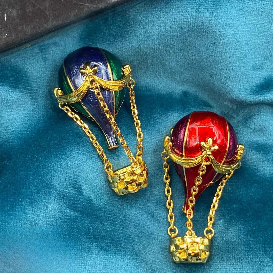 Vintage Luxury Red Blue Hot Air Balloon Brooch Pin for Women