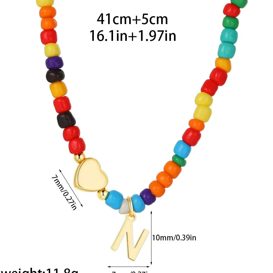 18k Gold Plated Alphabet Letter Pendant Necklace Beads Mini Heart Choker Women