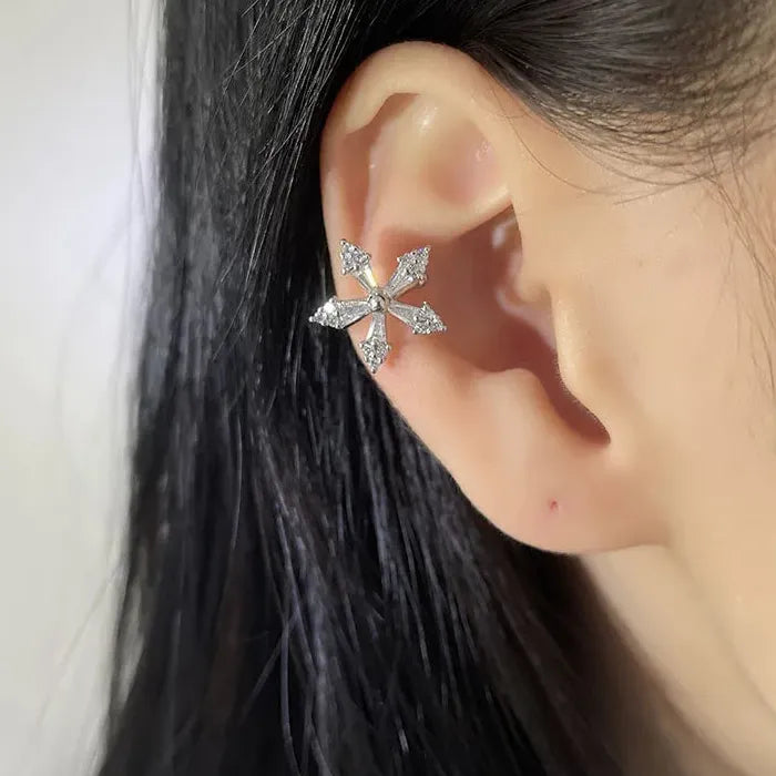 Korean Crystal Flower Butterfly Stainless Steel Clip-On Ear Cuffs for Women