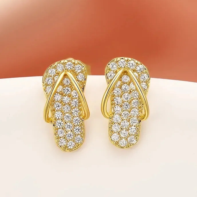 Trendy Geometric Slipper Stud Earrings for Women with Copper Alloy & Cubic Zirconia