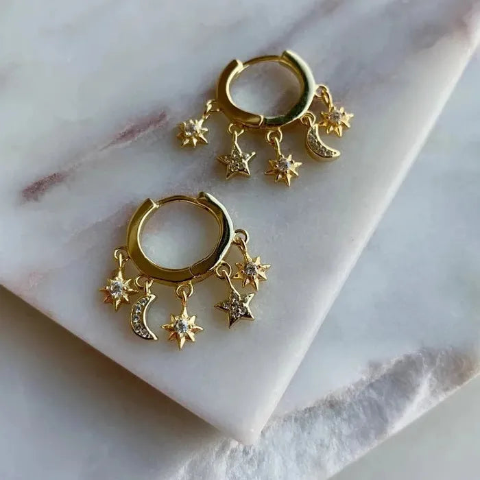 Korean Style Zinc Alloy Stars Moon Tassel Geometric Drop Earrings for Women