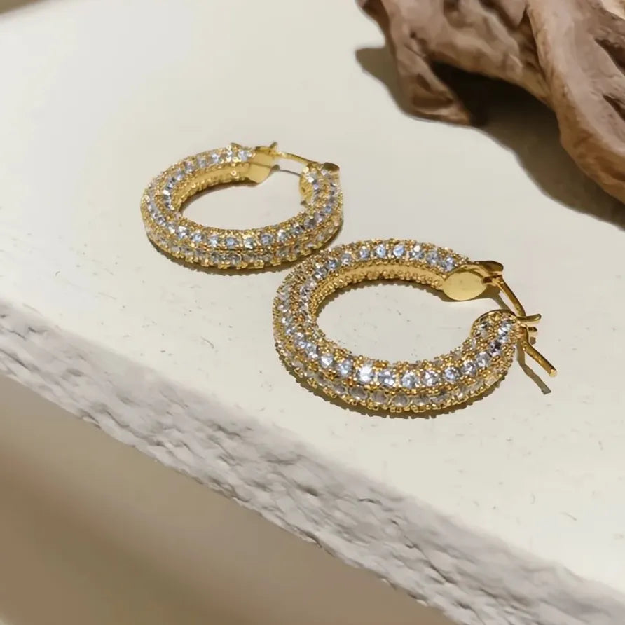 Luxury Small & Large Hoop Earrings for Women Copper Alloy CZ Silver Gold