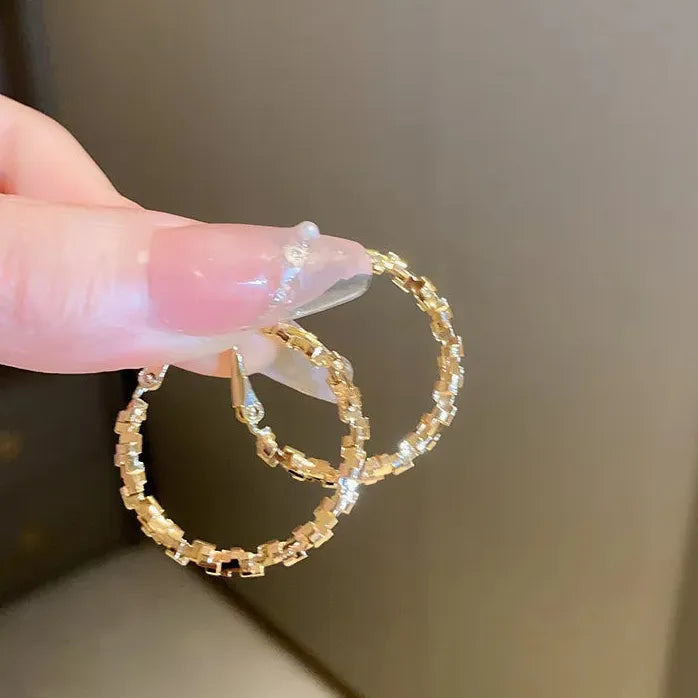 Glossy Chunky Gold Hoop Earrings for Women Geometric Vintage Jewelry