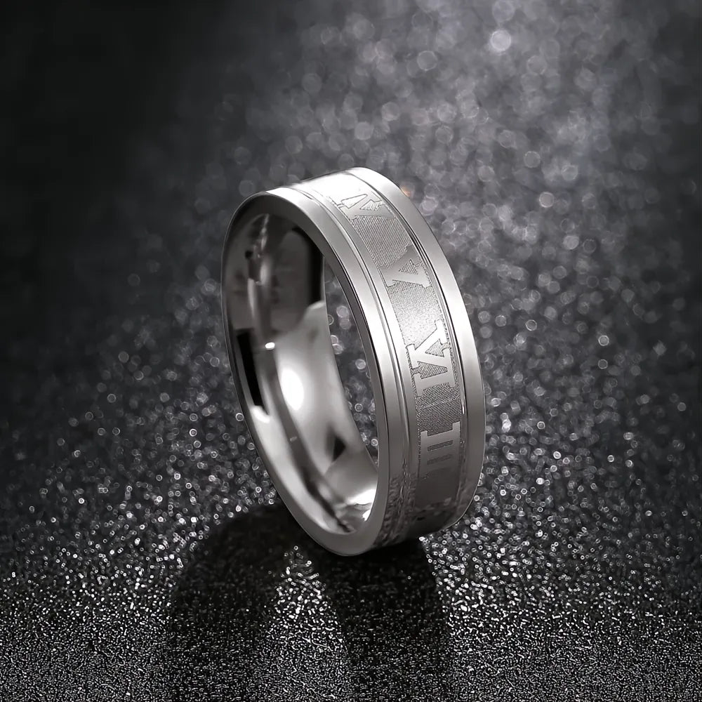 Vintage Roman Numerals Men Stainless Steel Rings Set, Fashion Simple Geometric Jewelry Gift