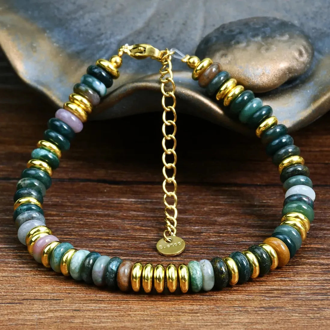 Boho Ethnic Handmade Turquoise Natural Stone Stainless Steel Women Bracelet