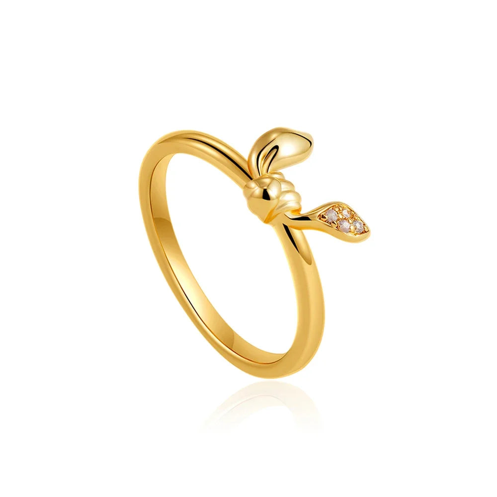 Creative Rabbit Ears Ring for Women Girls 18K Gold Plated Stainless Steel CZ Zircon Jewelry