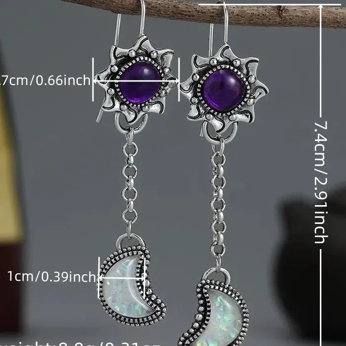 Retro Bohemian Sunflower Crescent Pendant Earrings Zinc Alloy for Women
