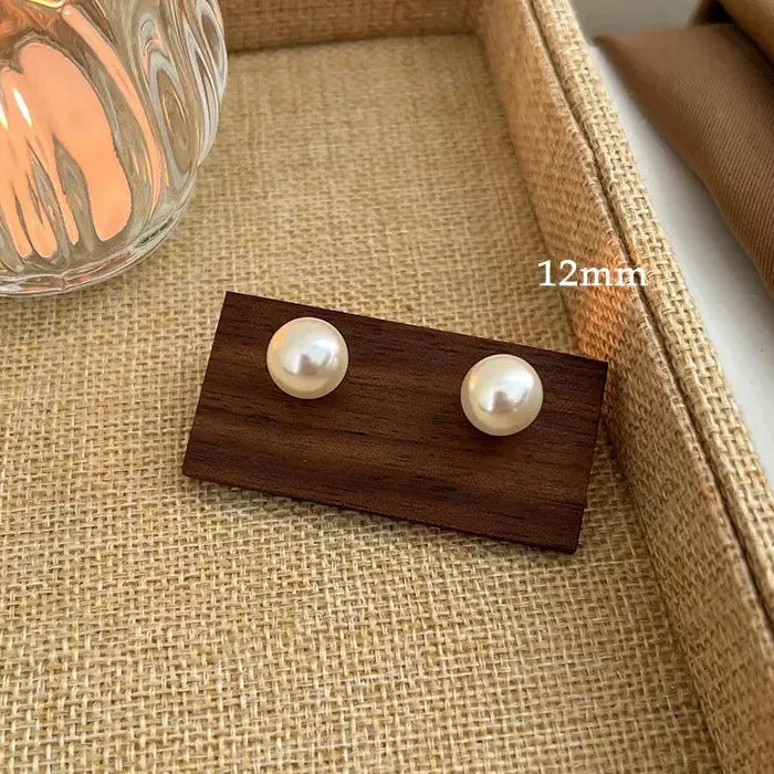 Simulated White Pearl Stud Earrings 6-14MM for Women Girls Gift