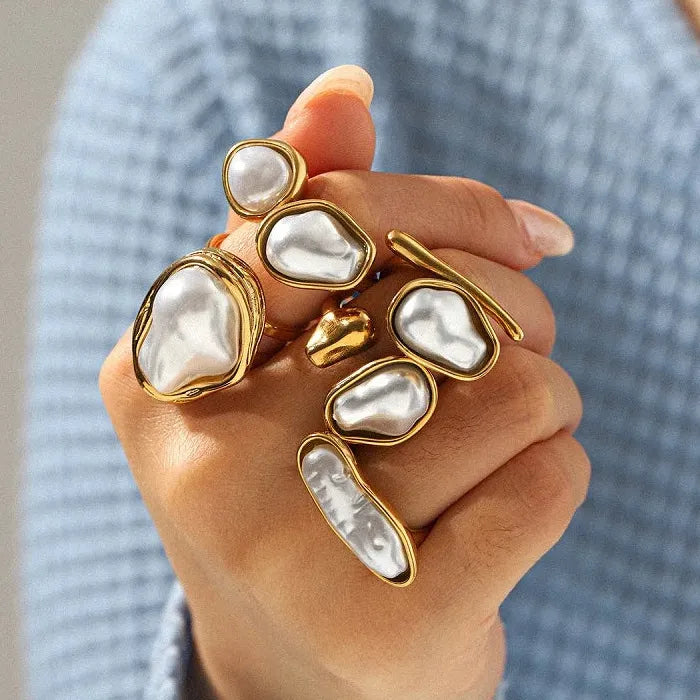 Adjustable Luxury Baroque Pearl Open Ring for Women Elegant Jewelry Gift