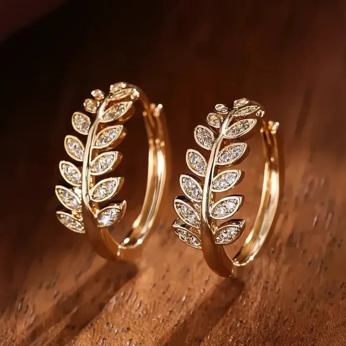 Geometric Leaf Hoop Earrings for Women Copper Alloy CZ Jewelry Gift