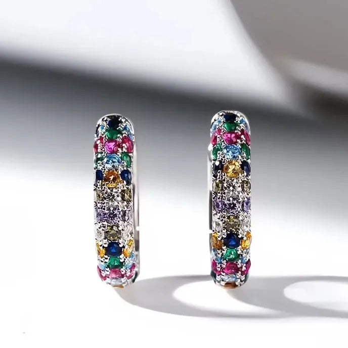 Colorful Crystal Round Hoop Earrings Copper Cubic Zirconia Lymphatic Drainage Magnetotherapy Weight Loss Jewelry