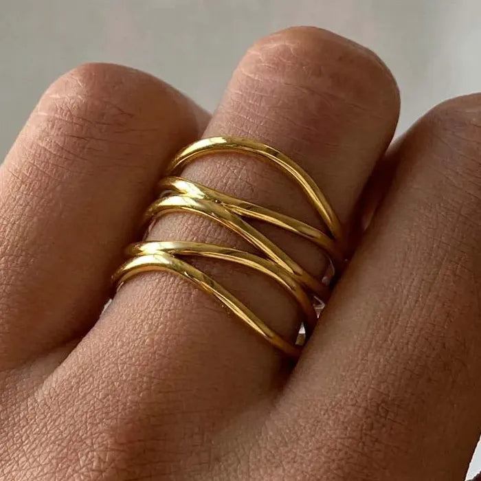Adjustable Stainless Steel Gold Geometric Irregular Line Mood Tracking Ring for Women