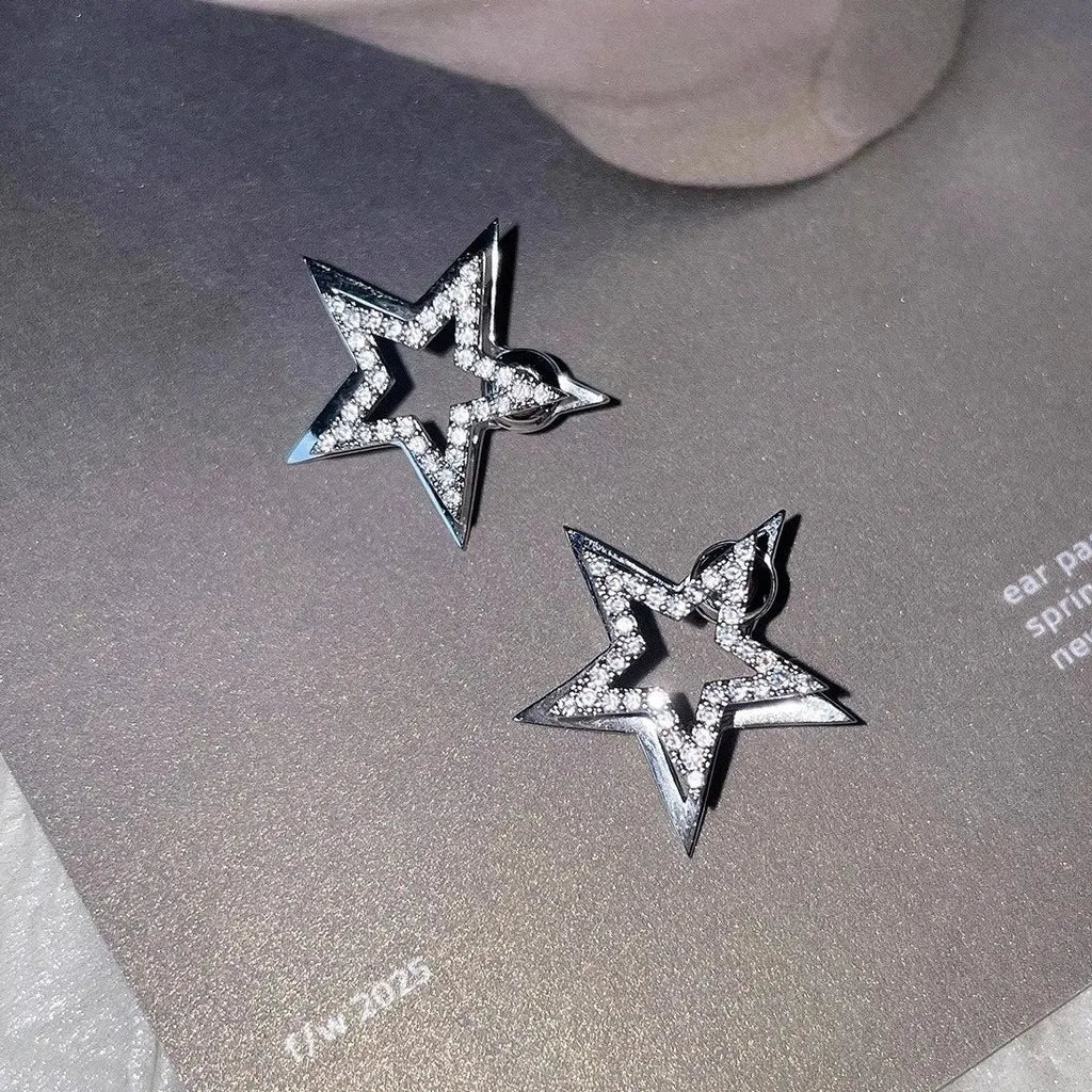 Double-Layer Star Zinc Alloy Crystal Stud Earrings for Women 2026