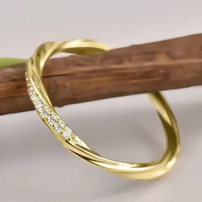 Thin Geometric Brass Ring for Women with Shiny Cubic Zirconia Finger Accessory