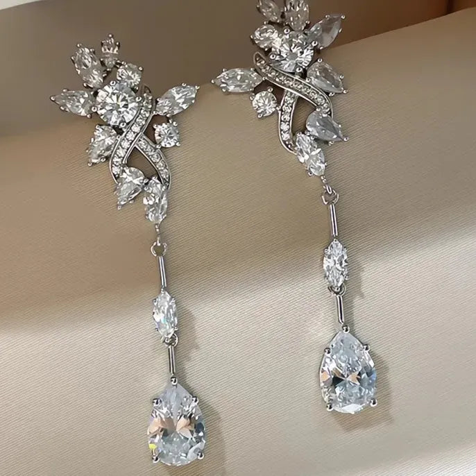 New Trendy Long Drop Earrings for Women with Crystal Cubic Zirconia Wedding Party Jewelry