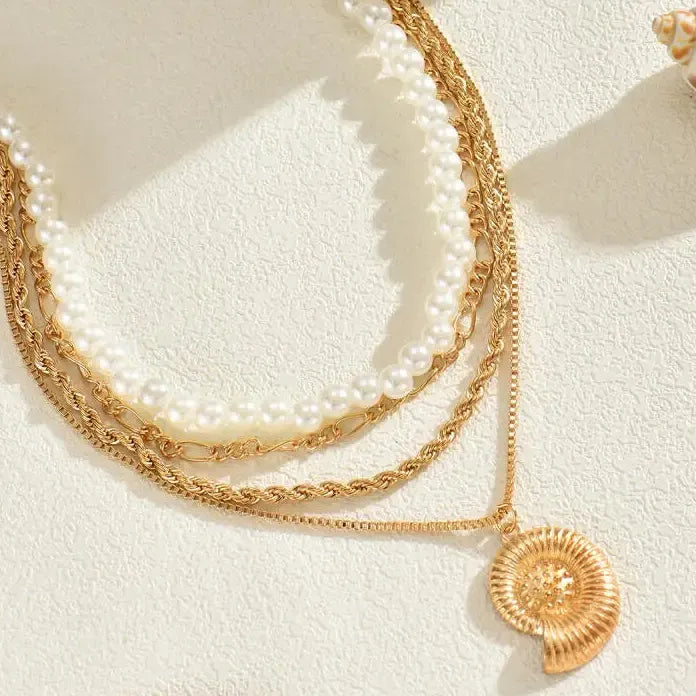 Bohemian Multi-Layer Pearl Conch Pendant Necklace for Women Jewelry Gift