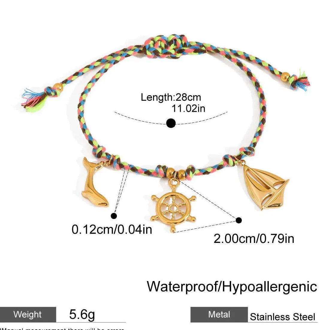 Handmade Woven Fish Bone Shell Pendant Bracelet Stainless Steel Jewelry Charm