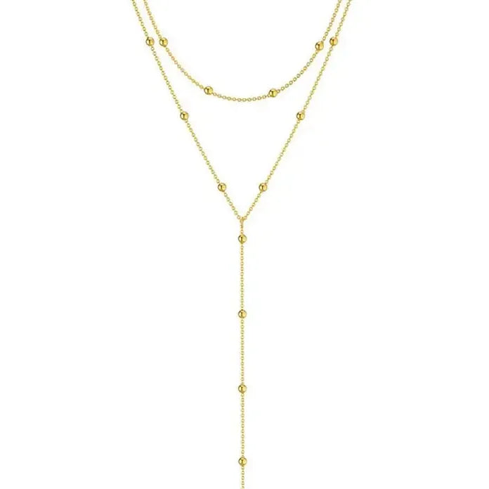Vintage Gold Double Layered Long Chain Necklace for Women Copper Geometric Pendant Circle Symbol