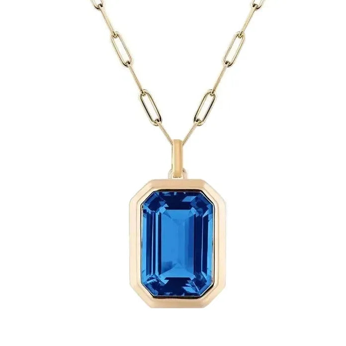 Retro Hip-Hop Multicolor Geometric Square Crystal Pendant Necklace Cuba Chain Women