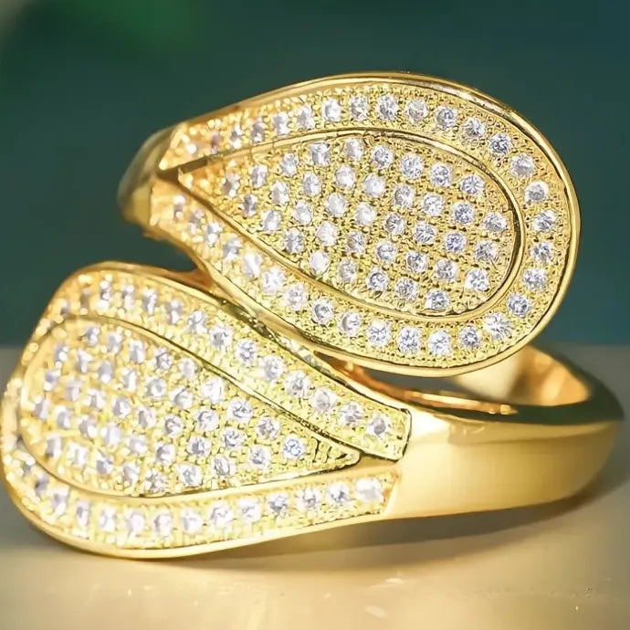 Geometric Women’s Luxury Gold Brass CZ Wedding Party Fashion Ring