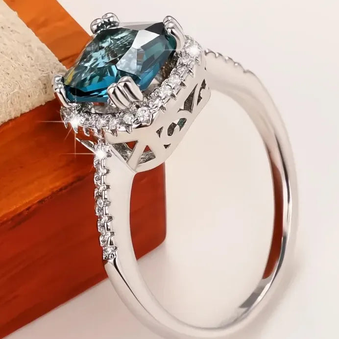 Classic Cushion Shape Blue Cubic Zirconia Women’s Wedding Anniversary Ring